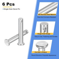 uxcell 6Pcs 5/16″ x 1-3/4″ Single Hole Clevis Pins, 304 Stainless Steel Flat Hea