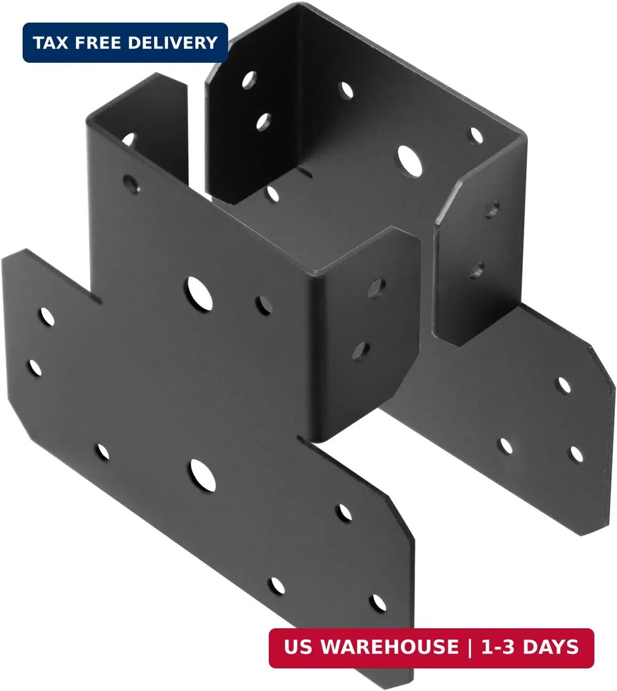 8 Pcs 4×4 Black T Shape Post and Beam Connector, Pergola Post Cap Bracket | 14 G