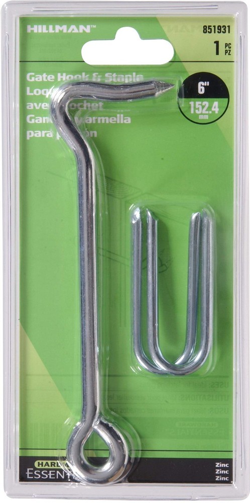 Hardware Essentials Gate Hook with Staples Zinc (6″)