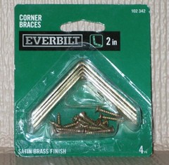 Everbilt 2-inch corner braces with screws. 4 packs of 4 braces & screws.