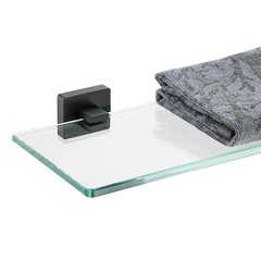 JQK 24×5″ Black Tempered Glass Bathroom Shower Shelf 304 Stainless Steel