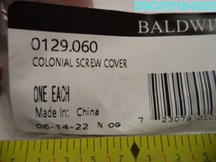 Baldwin 0129060 Colonial Screw Cover Antique Brass with Brown 723079010984