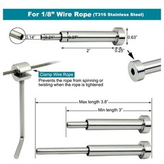 Cable Railing Hardware 1/8in T316 Stainless Turnbuckle 30 Pack