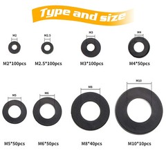 500Pcs Nylon Flat Washer Assortment Set, Washers Metric Sealing 500black