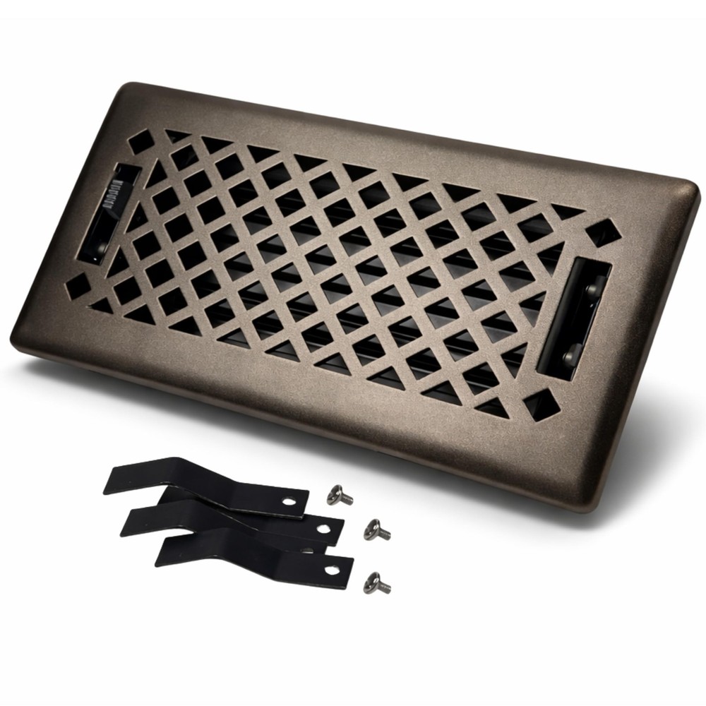 4″ x 12″ Lattice Design Steel Floor Register in Metallic Bronze Finish with m…