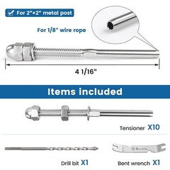Muzata 10 Pack 1/8″ Cable Railing Hardware For 2"x2" Post, Silver