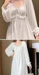 Womens Vintage Cotton Nightgown Long Sleeve Night Dress Loose White Nightdress