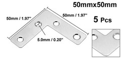 Flat Plate L Shape, 50mmx50mm, Angle Corner Brace Repair Brackets 5 pcs
