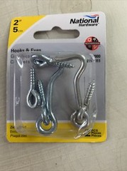 Lot Of 2 (2pk) National Hardware 2” Hooks and Eyes Zinc Plated NEW 4 Hooks