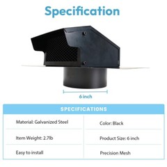 6 Inch Removable Roof Vents Galvanized Steel Exhaust Vent with Damper for Houses