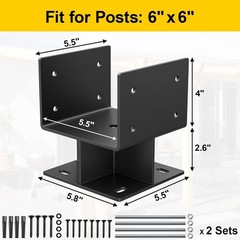 6″x 6″ Concrete Post Base, 2Pcs Stainless Steel Adjustable Post Anchor Bracket