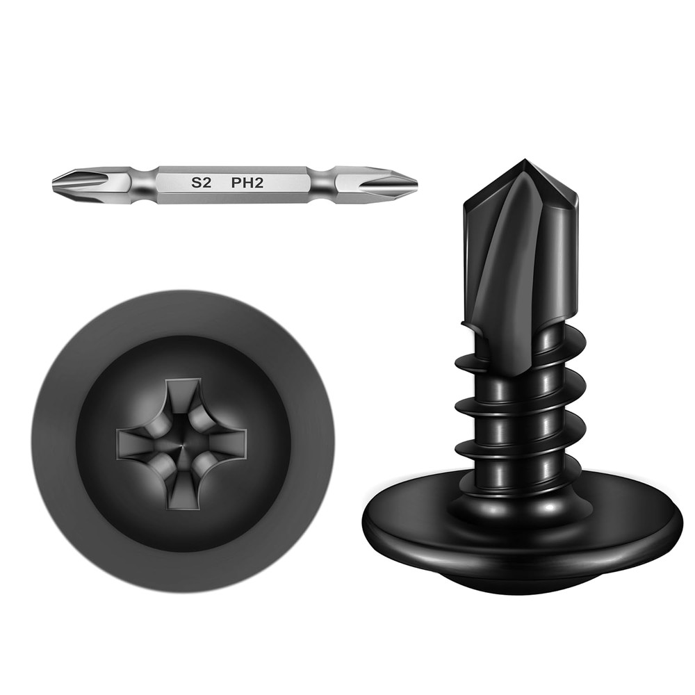 300Pcs #8×1/2″ Black Self Tapping Screws for Metal, 410 Black Metal Screw Oxide