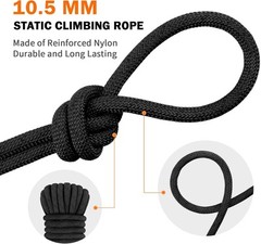 AOLEBA 10.5 mm Static Climbing Rope 10M(32ft) 20M(64ft) 30M(96ft) 96ft, Black