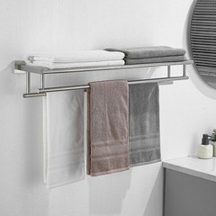 RTCUL 32″ Double Towel Rack with Shelf Bathroom Wall Mount Brushed Nickel SUS304
