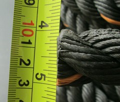 1″ Polypropylene Rope 50′ length 3 Strand Twisted Black with Orange Tracer