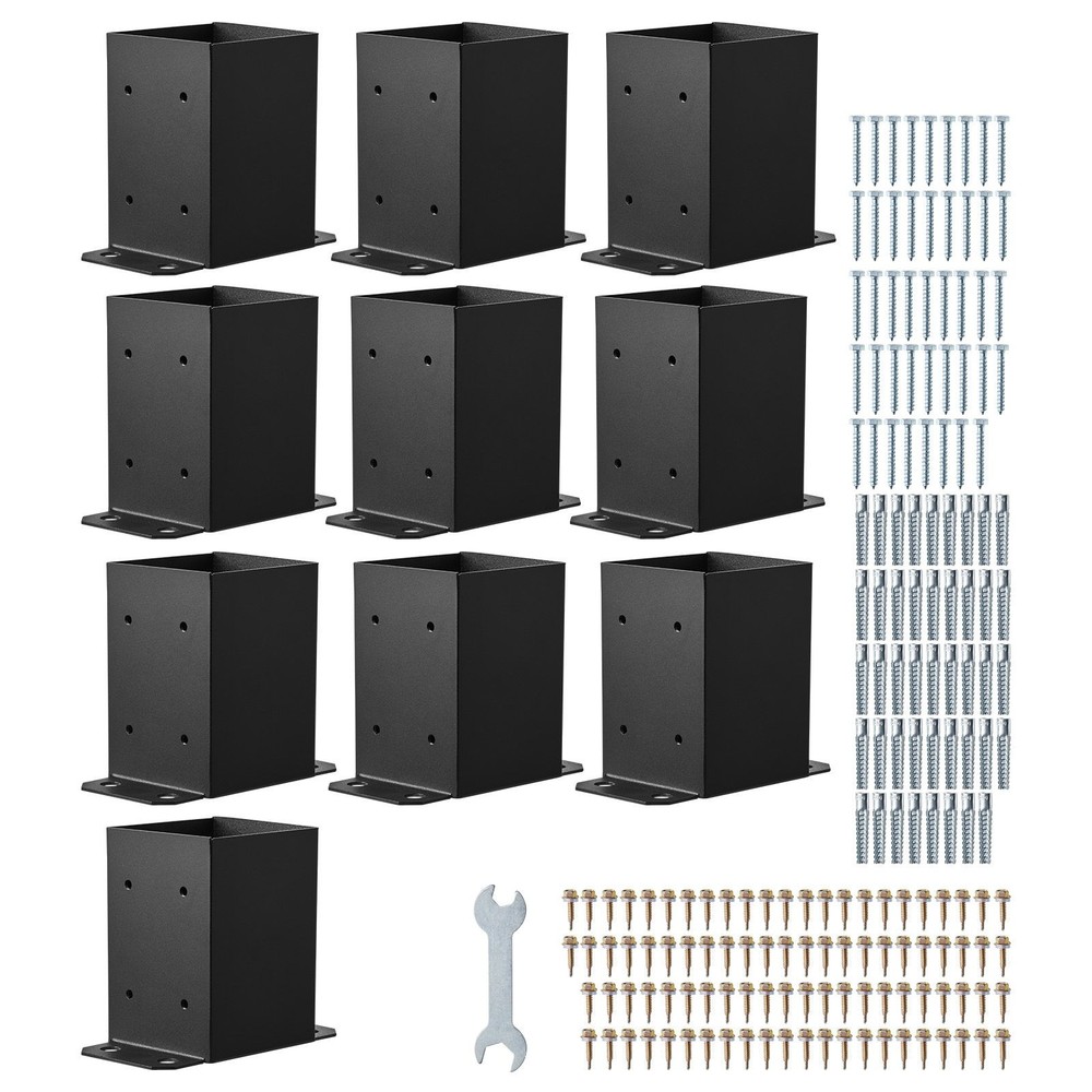 Black 10pc Carbon Steel Post Base 3.6×3.6in for Deck/Railing