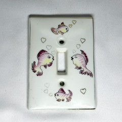 VTG Single Light Switch Cover Kelvin Fine China Painted Pink Fish Gold Trim SEE