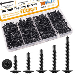 180Pcs #8 Self Tapping Screws for Metal, Sheet Metal Screws, 410 Stainless Steel