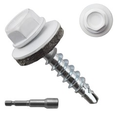 JEGONFRI 300pcs #10 x 1 White Hex Head Self-Drilling Metal 1 in,