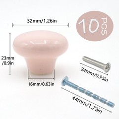 Joyangy 10Pack Ceramic Cabinet Knobs, 1.26Inch/32mm Pink Round 10 Pack,