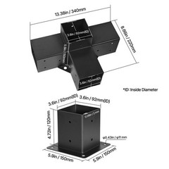 2-Set Pergola Corner Brackets 4-4in, Steel, Heavy Duty
