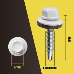 JEGONFRI 300pcs #10 x 1 White Hex Head Self-Drilling Metal 1 in,