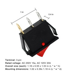 15A 250V/20A 125V 3 Pin AC Rocker Switch KCD3 Switch 5 Pcs Red