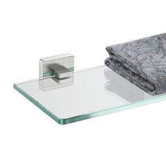 JQK 16×5″ Floating Tempered Glass Bathroom Shower Shelf Stainless Steel