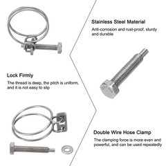 6Pcs Double Wire Hose Clamp, 28-32mm Adjustable Hose Clip with M6 Bolt
