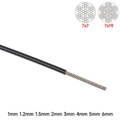 Diameter 1mm To 6mm Vinyl Coated Steel Aircraft Cable Wire Rope 7×7 7×19 Black