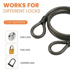 J-Tech Dynamics Security Cable Loops 10Mm Heavy Duty Lock Cable 4Ft 7Ft 10Ft