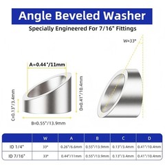 Metavion 10 Pack 7/16″ ID Angle Beveled WasherT316 Stainless Steel, 2535 Degr…