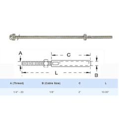 Set Of 10 PC 10″ Long End Fitting For 1/8″ Cable Rail Railing SS 316 Grade