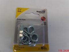Qty=10 packs: National Size 10 Zinc Plated Screw Eyes Hook and Eye N119-040