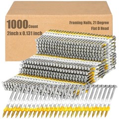 Therwen 1000 Count 2 Inch x 0.131 Inch Framing Nails, 21 Degree, Flat D Head,…