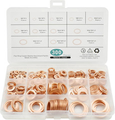 BDS-HOME 300pcs Copper Flat Washers Sealing Washer Assortment Kit Brass