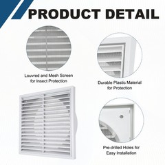 1Set Vent Cover with Built-in Screen Mesh (8″ OD) – Square Louver Air Wall Vent