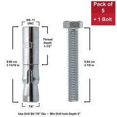 Wej-It PD58 Internally Threaded Drop-In Anchor, Carbon Steel, Zinc Plated Fin…