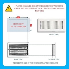 4″ x 10″ White Floor Register 2 Way – Stamped Face Steel Vent Cover, HVAC