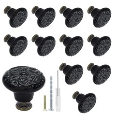 Biaungdo 12 Pcs Black Ceramic Vintage Round Drawer Knobs – Retro