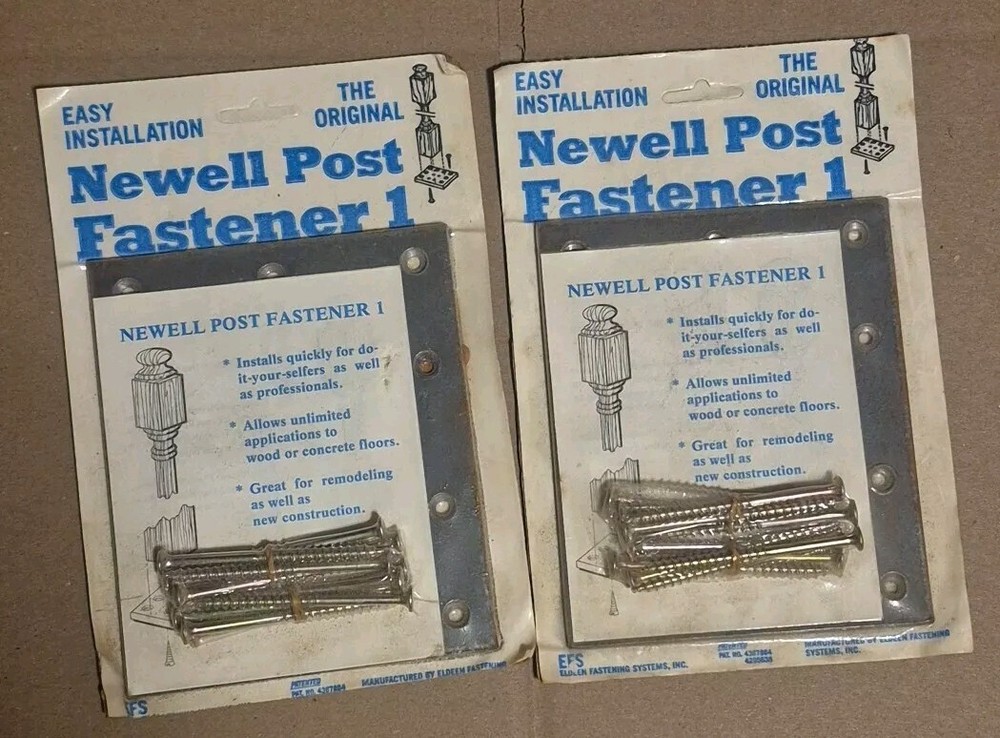 NOS ~ Pair of Newell Post Fasteners – Original Wood or Concrete ~ EFS Eldeen