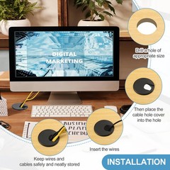 10 Pcs 2″ Desk Grommet Plastic Desk Hole Cover Cable Grommet Black