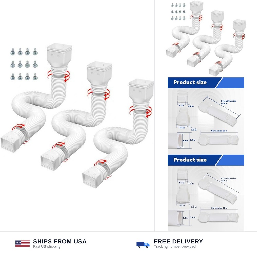 3 Pack white Rain Gutter Downspout Extensions Flexible,Drain Downspout Extend…