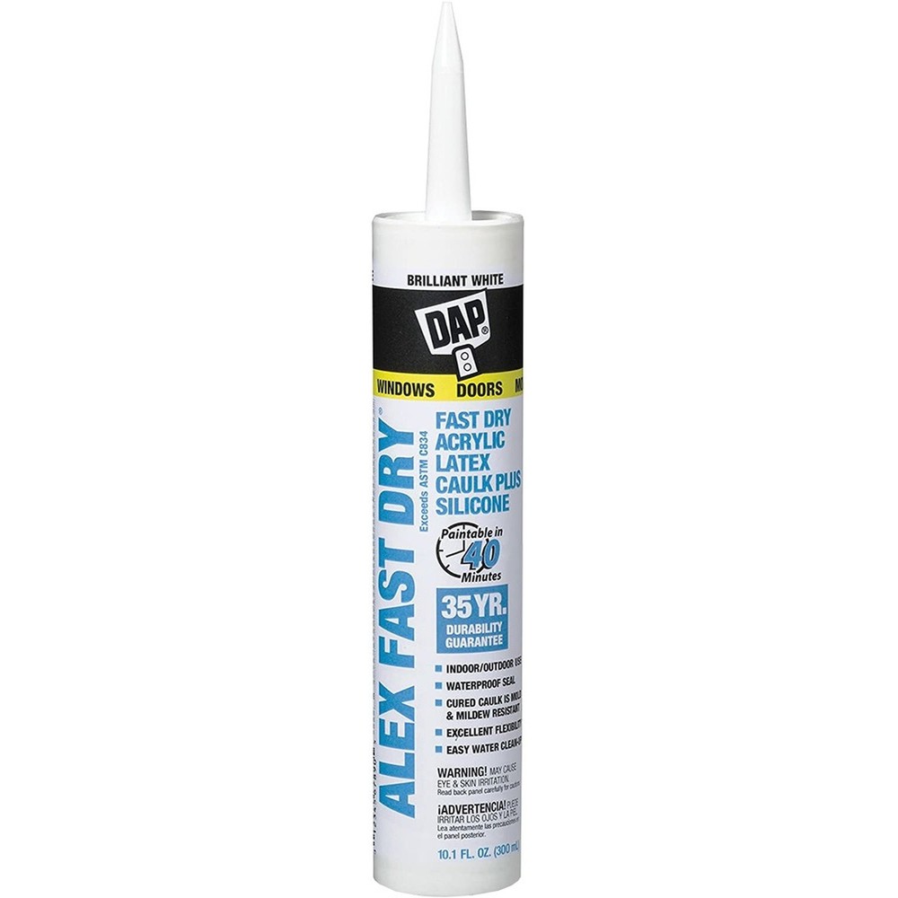 DAP 18425 10.1oz White Alex Fast Dry Acrylic Latex Caulk Plus Silicone-12PK