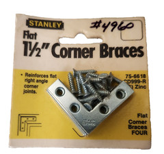 Flat Corner Braces 1-1/2″ x 3/8″ Zinc Plated Steel, Stanley 75-6618, 4 pack
