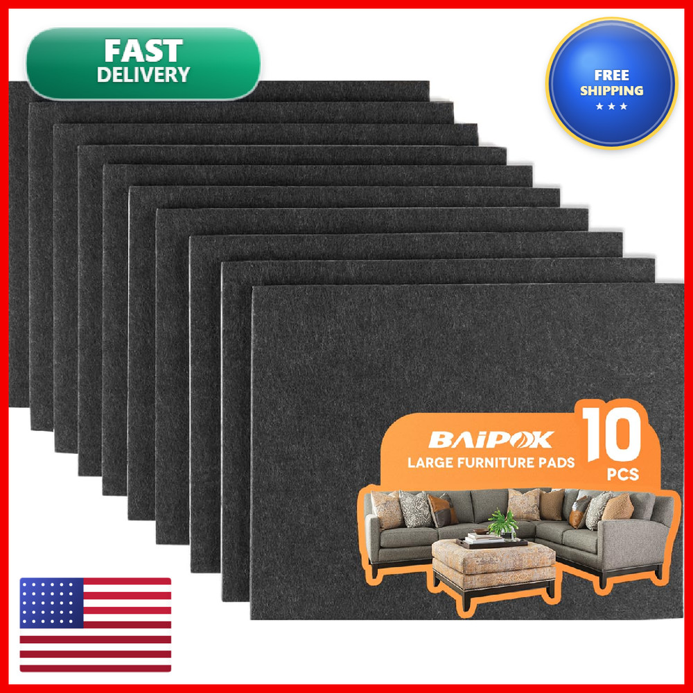 Baipok Felt Furniture Pads 10Pcs 8 X 6 Adhesive Large Felt Pads Cuttable Chair