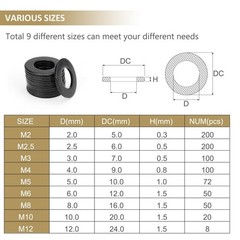 800 Pieces Black Zinc Plated Steel Flat M2 M2.5 M3 M4 M5 M6 M8 M10 M12,