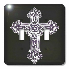 3dRose lsp_78345_2 Purple and White Decorative Religious Cross Double Toggle Swi