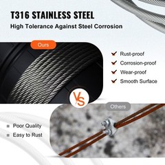 VEVOR T316 Stainless Steel Cable 1/8″ 7×7 Steel Wire Rope 500ft Cable Railing