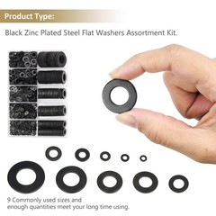 800 Pieces Black Zinc Plated Steel Flat M2 M2.5 M3 M4 M5 M6 M8 M10 M12,